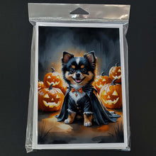 Load image into Gallery viewer, Balck and Tan Pomeranian Puppy Halloween Greeting Cards Pack of 8