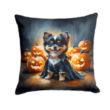 Load image into Gallery viewer, Balck and Tan Pomeranian Puppy Halloween Throw Pillow