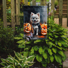 Load image into Gallery viewer, White Pomeranian Puppy Halloween Garden Flag