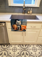 Load image into Gallery viewer, White Pomeranian Puppy Halloween Kitchen Towel