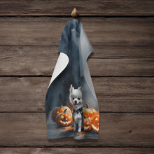 Load image into Gallery viewer, White Pomeranian Puppy Halloween Kitchen Towel