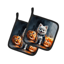 Load image into Gallery viewer, White Pomeranian Puppy Halloween Pair of Pot Holders
