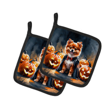 Load image into Gallery viewer, Pomeranian Puppy Halloween Pair of Pot Holders