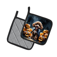 Load image into Gallery viewer, Chocolate Poodle Puppy Halloween Pair of Pot Holders