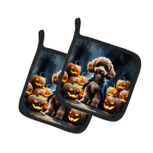 Load image into Gallery viewer, Chocolate Poodle Puppy Halloween Pair of Pot Holders