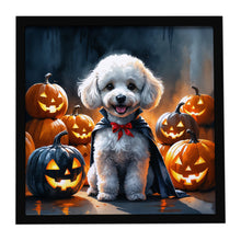 Load image into Gallery viewer, White Poodle Puppy Halloween Framed Metal Print