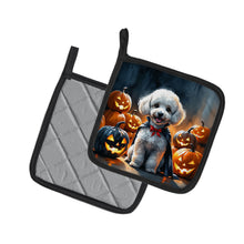 Load image into Gallery viewer, White Poodle Puppy Halloween Pair of Pot Holders