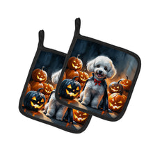 Load image into Gallery viewer, White Poodle Puppy Halloween Pair of Pot Holders