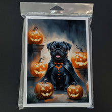 Load image into Gallery viewer, Black Pug Puppy Halloween Greeting Cards Pack of 8