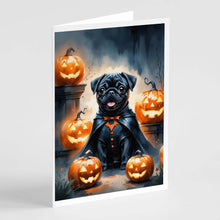 Load image into Gallery viewer, Black Pug Puppy Halloween Greeting Cards Pack of 8