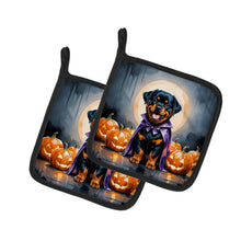 Load image into Gallery viewer, Rottweiler Puppy Halloween Pair of Pot Holders