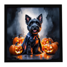 Load image into Gallery viewer, Scottish Terrier Puppy Halloween Framed Metal Print