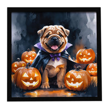 Load image into Gallery viewer, Shar Pei Puppy Halloween Framed Metal Print