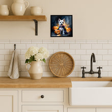 Load image into Gallery viewer, Westie Spaniel Puppy Halloween Framed Metal Print