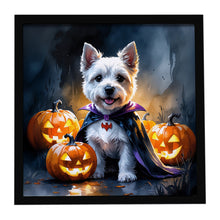 Load image into Gallery viewer, Westie Spaniel Puppy Halloween Framed Metal Print