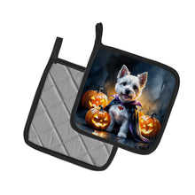 Load image into Gallery viewer, Westie Spaniel Puppy Halloween Pair of Pot Holders
