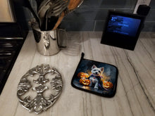 Load image into Gallery viewer, Westie Spaniel Puppy Halloween Pair of Pot Holders