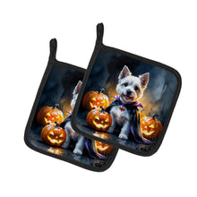 Load image into Gallery viewer, Westie Spaniel Puppy Halloween Pair of Pot Holders