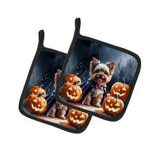 Load image into Gallery viewer, Yorkshire Terrier Puppy Halloween Pair of Pot Holders