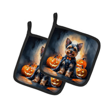 Load image into Gallery viewer, Yorkshire Terrier Yorkie Puppy Halloween Pair of Pot Holders
