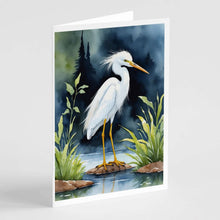 Load image into Gallery viewer, Snowy Egret Bird Greeting Cards Pack of 8