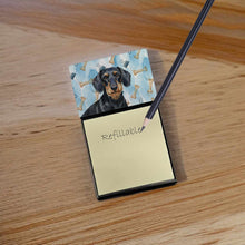 Load image into Gallery viewer, Wirehaired Black and Tan Dachshund Coworker Watercolor Sticky Note Holder