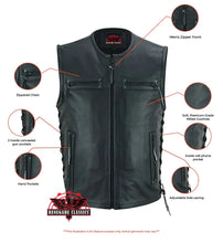 Load image into Gallery viewer, Men's Zipper Front Black Leather Motorcycle Vest