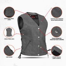 Load image into Gallery viewer, Women's Rough Rub-Off Raw Finish Broken Gray Denim Vest