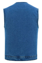 Load image into Gallery viewer, Mens Blue Denim Motorcycle Vest with Concealed Snaps &amp; Zipper
