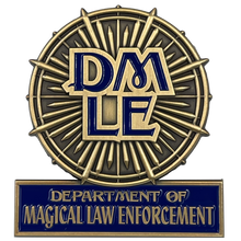 Load image into Gallery viewer, BL3-011 DMLE Ulick Gamp Police Department of Magical Law Enforcement Full Size Shield with hinged pin back