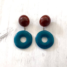 Load image into Gallery viewer, Sea Blue &amp; Carnelian Donut Drop Earrings