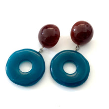 Load image into Gallery viewer, Sea Blue &amp; Carnelian Donut Drop Earrings