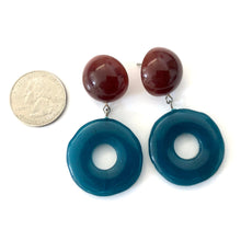 Load image into Gallery viewer, Sea Blue &amp; Carnelian Donut Drop Earrings