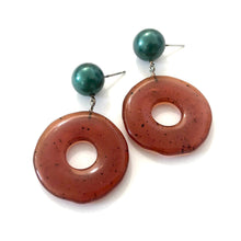 Load image into Gallery viewer, Carnelian Dark Amber &amp; Green Pearl Donut Drop Earrings