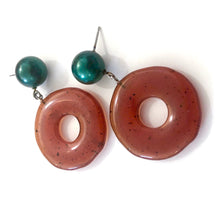 Load image into Gallery viewer, Carnelian Dark Amber &amp; Green Pearl Donut Drop Earrings