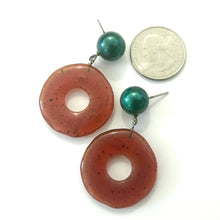 Load image into Gallery viewer, Carnelian Dark Amber &amp; Green Pearl Donut Drop Earrings