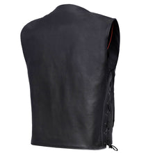 Load image into Gallery viewer, Clubster Men's Black Milled Cowhide Side Lace Motorcycle Leather Vest