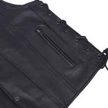 Load image into Gallery viewer, Clubster Men's Black Milled Cowhide Side Lace Motorcycle Leather Vest