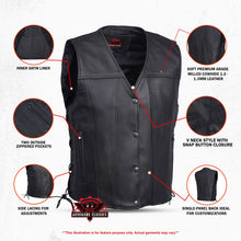 Load image into Gallery viewer, Clubster Men's Black Milled Cowhide Side Lace Motorcycle Leather Vest