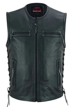 Load image into Gallery viewer, Men's Zipper Front Black Leather Motorcycle Vest