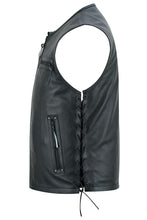 Load image into Gallery viewer, Men's Zipper Front Black Leather Motorcycle Vest