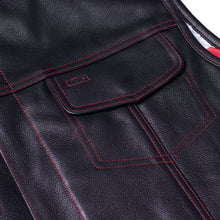 Load image into Gallery viewer, Men's Banded Collar leather Vest with USA Flag Lining &amp; Red Stitching