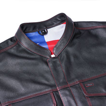 Load image into Gallery viewer, Mens's Leather Motorcycle Vest with Scoop Collar &amp; USA Flag