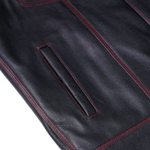 Load image into Gallery viewer, Mens's Leather Motorcycle Vest with Scoop Collar &amp; USA Flag