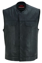 Load image into Gallery viewer, Men's Collarless Perforated Leather Vest - Black