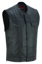Load image into Gallery viewer, Men's Collarless Perforated Leather Vest - Black