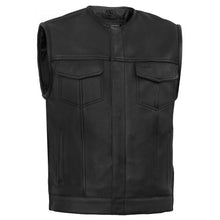 Load image into Gallery viewer, Men's Black Leather Motorcycle Vest with Upgraded Style
