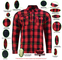 Load image into Gallery viewer, Alpha Check Men's  Armored Motorcycle Flannel Shirt - Red/Black