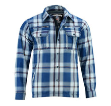 Load image into Gallery viewer, Alpha Check Men's  Armored Motorcycle Flannel Shirt - Blue/White/Maroon