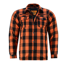 Load image into Gallery viewer, Alpha Check  Men's  Armored Motorcycle Flannel Shirt - Orange